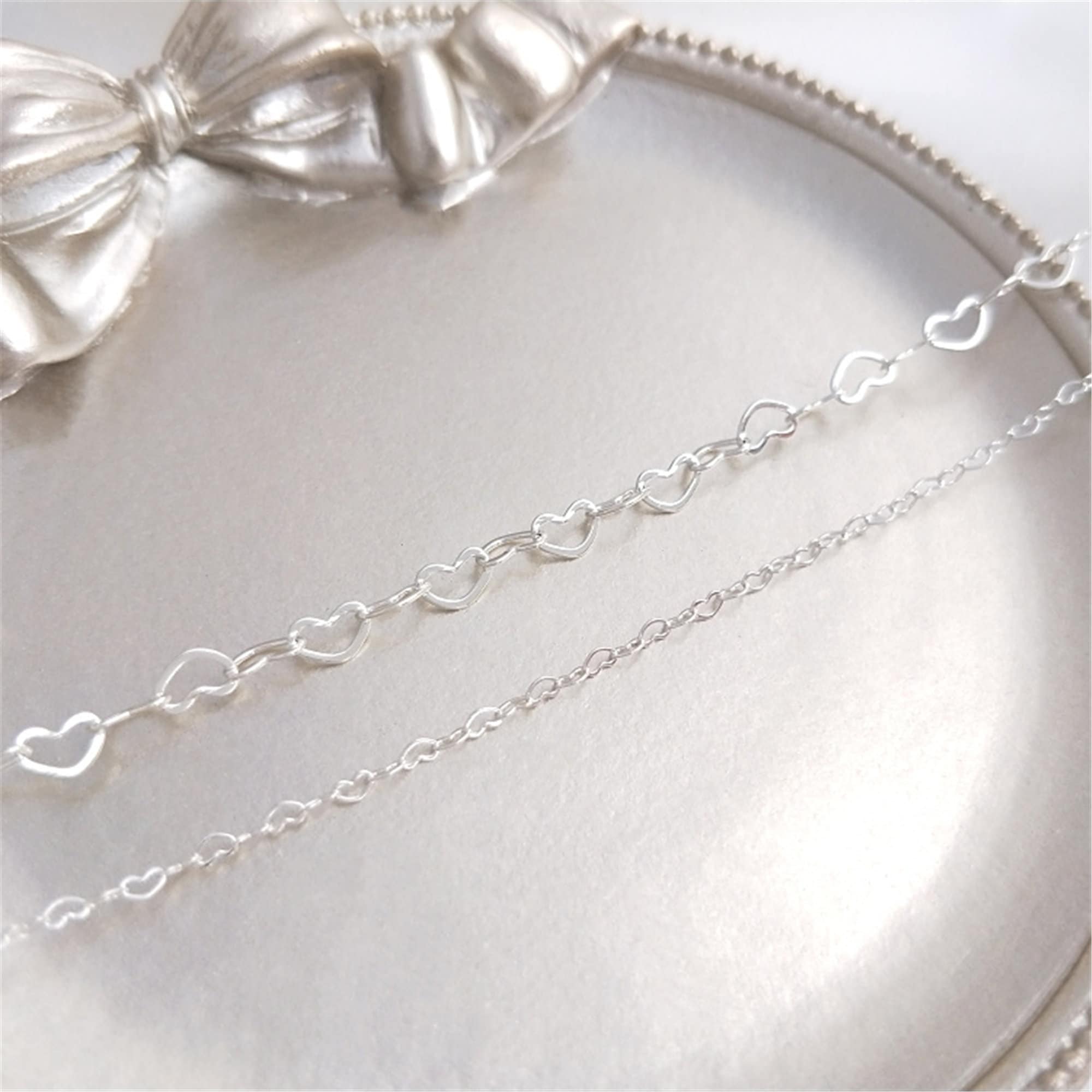 Silver plated Heart Chain necklace links 1 meter Etsy