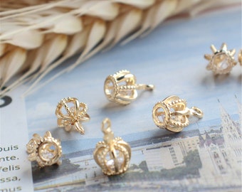 14k gold plated Zirconia Crown charm jewelry 8.5x12.5mm 2pc