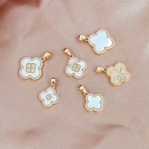 Collana con ciondolo a forma di quadrifoglio in oro 14 carati, 11 mm, 14,5 mm, 1 pezzo