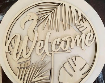 DIY Flamingo Door Hanger Kit 12 Inch Layered Wood Cutout