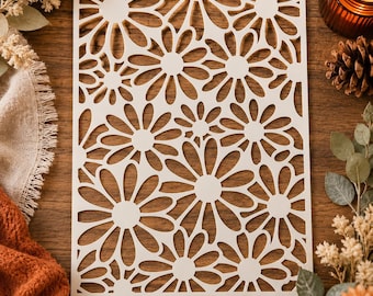 Reusable Daisy Mylar Stencil – Floral Flower Template for Painting Crafts