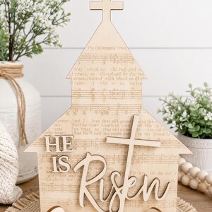 He Is Risen Church Shelf Sitter | Christian Easter Decor
