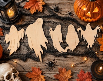 Halloween Ghost Wood Cutouts Pack of 5 DIY Craft Blanks
