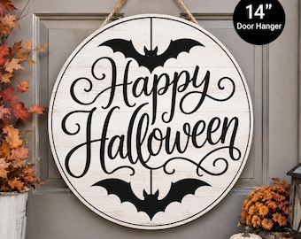 Happy Halloween Door Hanger | 14" Round Wood Sign