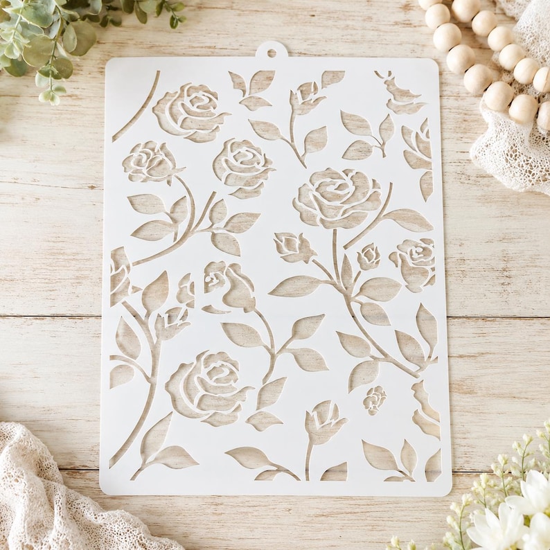 12x12 Rose Stencil, Reusable Floral Painting Stencil for Walls, Furniture, Wood Signs image 1