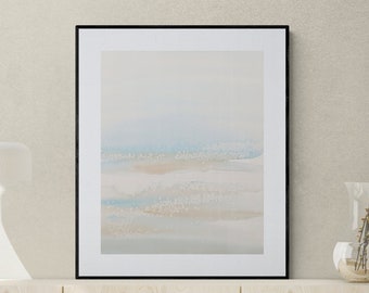 ブルーベージュの抽象的な水彩画：モダンなウォールアート（デジタルダウンロード）