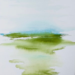 pittura ad acquerello originale, arte murale originale, arte paesaggistica nei colori blu e verde, arte ad acquerello