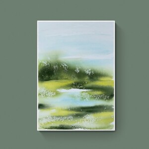 pittura ad acquerello originale, arte murale originale, arte paesaggistica nei colori blu e verde, arte ad acquerello
