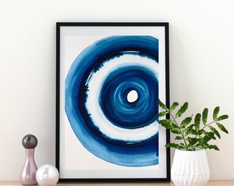 Abstract modern minimalist art, original wall art, original watercolor painting, blue circle wall art, one of a kind, handmade gift