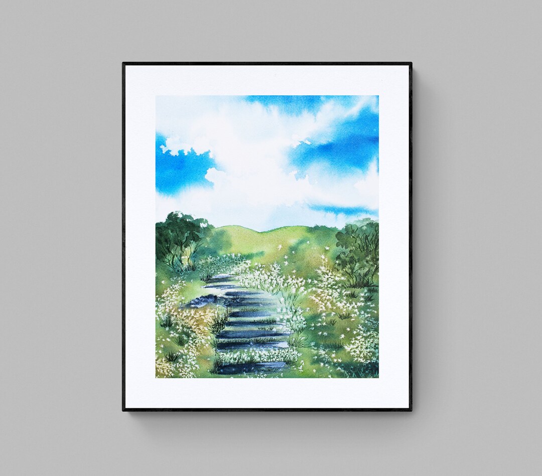 Blue Green Landscape Watercolor Print (digital Download) - Etsy