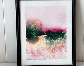 Framed original watercolor painting, original wall art, landscape painting, one of a kind, handmade gift, framed landscape watercolor art