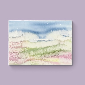 dipinto ad acquerello originale, arte murale con paesaggio pastello, decorazione danese per la stanza con colori pastello, pezzo unico, regalo fatto a mano, arte ad acquerello