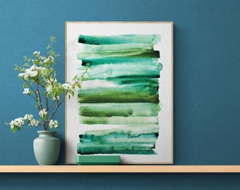 Grüner abstrakter Aquarelldruck: Minimalistische Erdtöne (Digitaler Download)