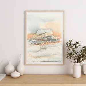 dipinto ad acquerello originale, colori pastello naturali tenui, arte murale paesaggistica, arredamento per la stanza color pastello, pezzo unico, regalo fatto a mano, arte ad acquerello