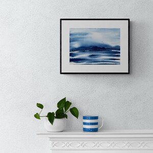 original watercolor painting, original wall art, abstract landscape art in blue colors, watercolor art image 8