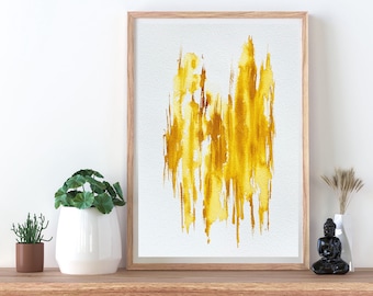 Abstract modern minimalist watercor wall art, original watercolor painting, yellow watercolor art, one of a kind, handmade gift