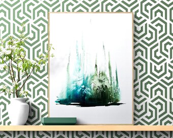 Grüner abstrakter Aquarelldruck: Minimalistische Erdtöne (Digitaler Download)