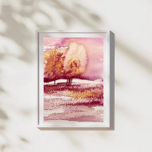 dipinto ad acquerello originale, arte murale originale, dipinto astratto di paesaggio rosa, pezzo unico, regalo fatto a mano, arte ad acquerello