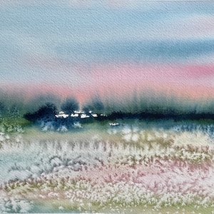 original watercolor painting, pastel landscape wall art, danish pastel room decor, one of a kind, handmade gift, watercolor art