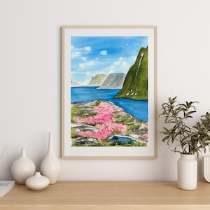 original watercolor painting, original wall art, Lofoten landscape painting, one of a kind, handmade gift, watercolor art