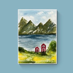 original watercolor painting, original wall art, Lofoten landscape painting, one of a kind, handmade gift, watercolor art