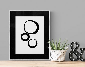 Painting abstract circles,  painting in black and white, original wall art, watercolor art on paper, ready to hang, one of a kind modern art