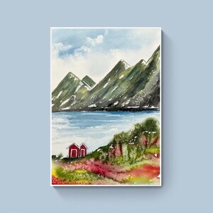 dipinto ad acquerello originale, arte murale originale, dipinto di paesaggio delle Lofoten, pezzo unico, regalo fatto a mano, arte ad acquerello