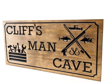 Man cave sign wood, Garage Sign-Shop Sign- Fishing Decor, hunting hobby, Custom sign-Personalized Wood Sign  (CWD-681)