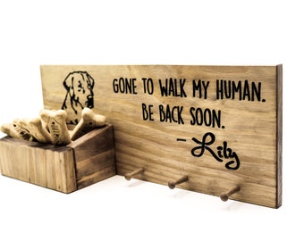 Dog Leash Holder, custom leash holder for wall, dog treat, personalized collar holder, wooden dog leash hook