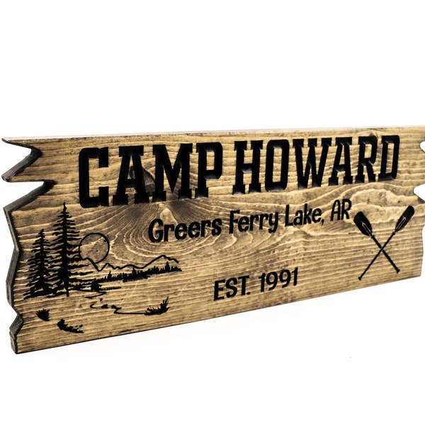 Wooden Camp Sign, Custom Cabin Sign, Carved Outdoor Signs, Custom Wood Sign, Mountain Home, Personalized Rustic Lake House Sign, Beach House