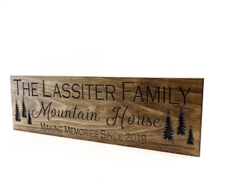 Mountain House sign, Lodge house decor, Forest theme, Family Sign, Wood Sign, cabin Anniversary Gift (CWD-709)
