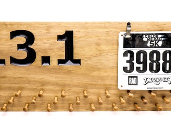 13.1 Marathon Medal display 23x9 with 19 PEGS-running medals & race bibs holder-race bibs hanger-Marathon