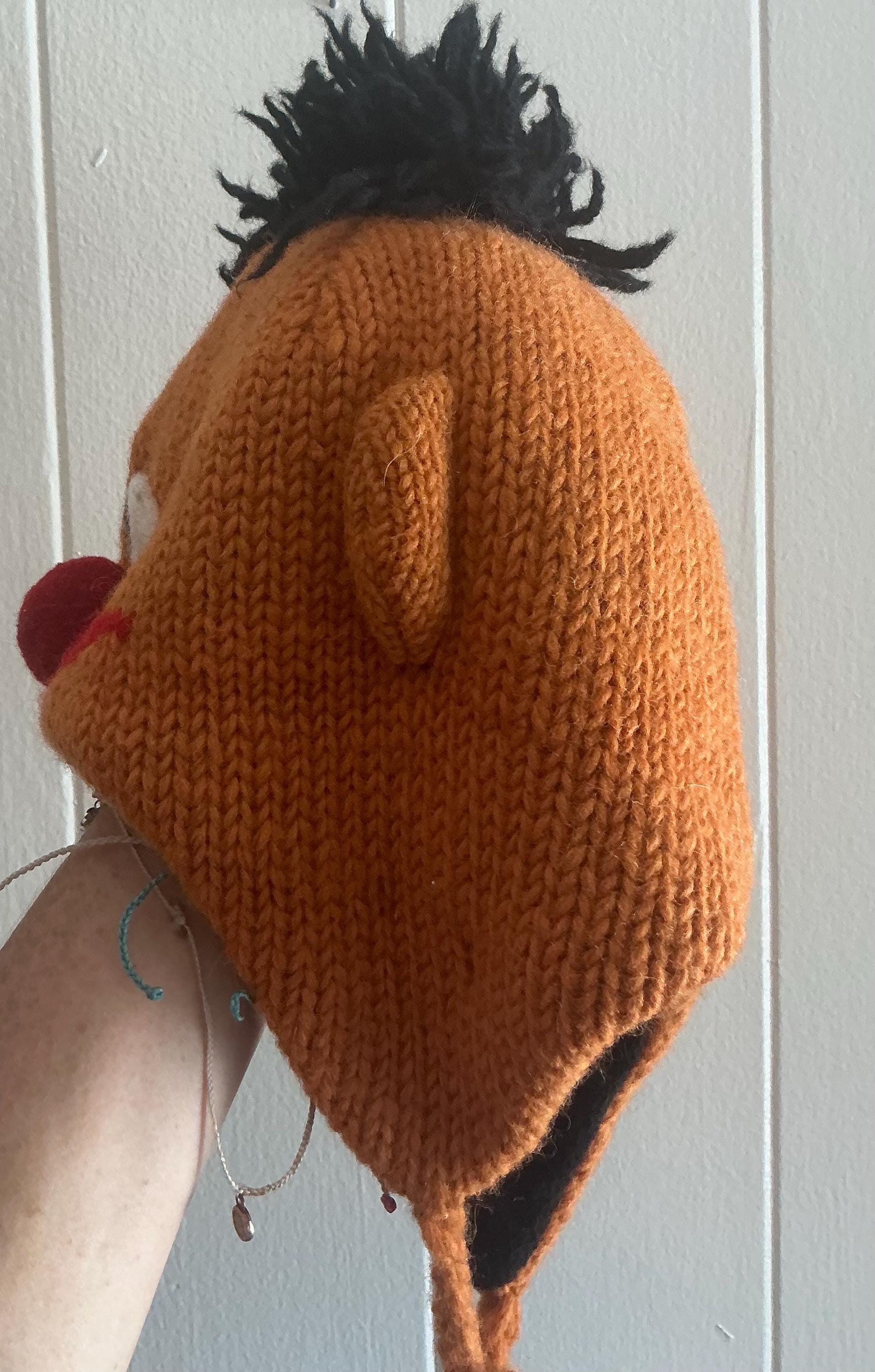 Vintage Ernie Sesame Street Wool Hat Hand Made Delux Brand 100% Wool Adult Rare Lion Brand Sesame Street One Hat Wonder yarn | Mercari main image 4