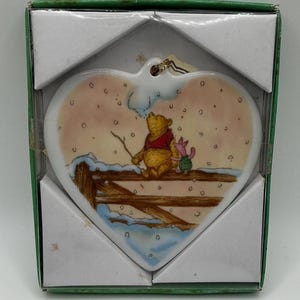 New Vntg 1996 Disney Christmas Ornament Classic Pooh Piglet Heart Porcelain