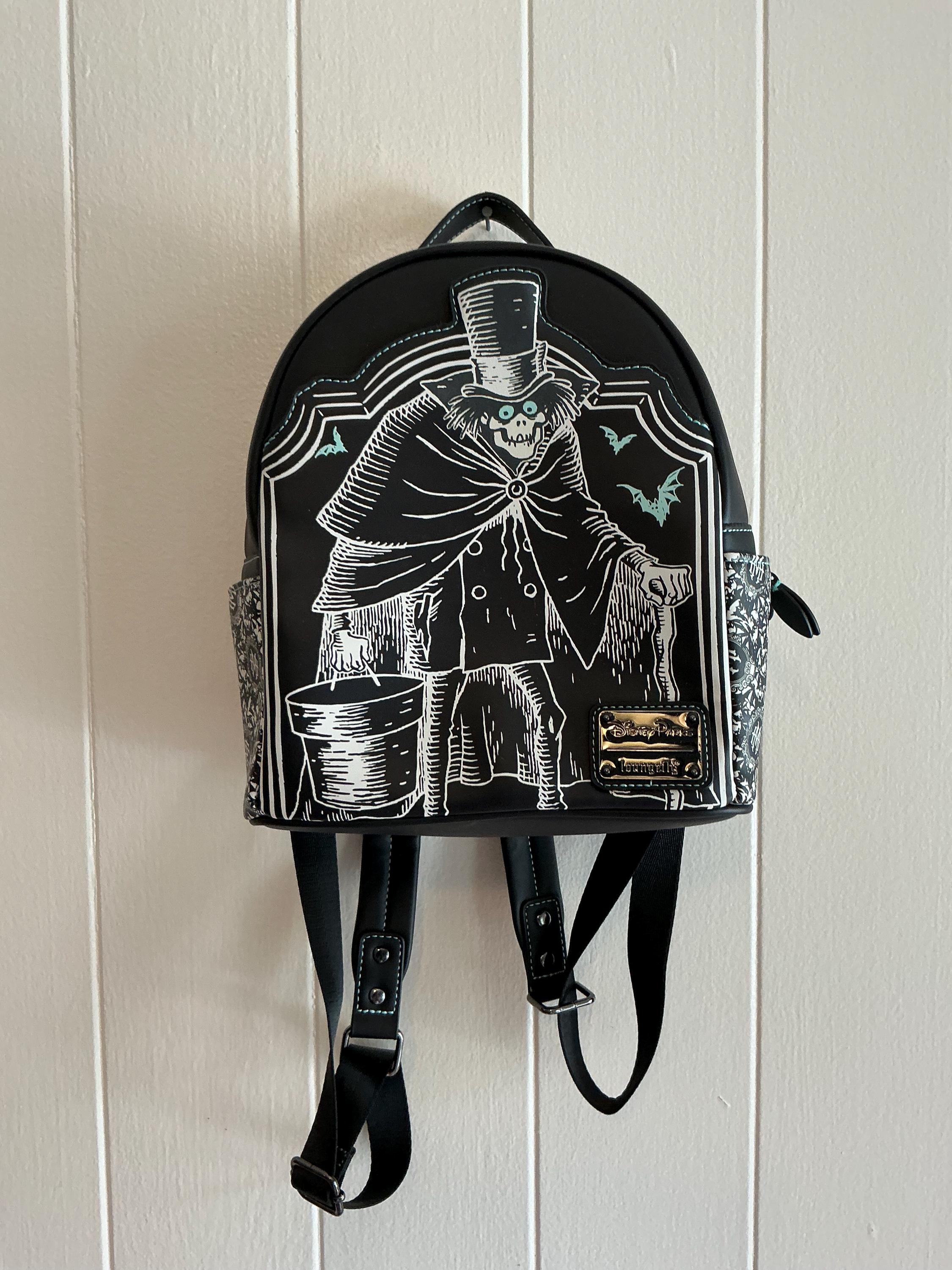 Loungefly Disney Parks Exclusive Haunted Mansion Hatbox Ghost Mini Backpack Loungefly Disney Haunted Mansion Mini Backpack Glow-in-the  main image 2