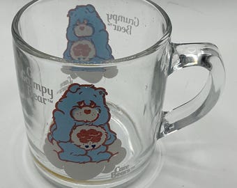 Rare Vintage Care Bears GRUMBY BEAR 1984 American Greetings Corp. glass mug cup
