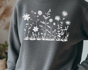 White Flowers Crewneck Sweatshirt, Flowers Sweatshirt, Perfect Gift for Her, Mother's Day Gift, Flower Lover's Style, Casual Everyday