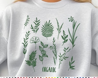 Organic Plant Sweatshirt | Botanical Herb Crewneck | Eco Nature Lover Pullover | Minimalist Green Leaf Shirt | Unisex Garden Sweatshirt