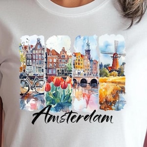 Amsterdam T-Shirt, Gift for Amsterdam Lovers, Dutch House Shirt,  Bike Tee, Windmills, Tulip Shirt, Netherlands Travel Gift, Holland Tee