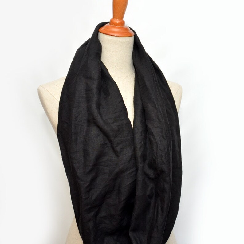 Linen Infinity Scarf. Chunky Scarf. Natural Linen. Black. Brown Leather ...