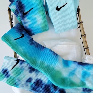 Hand Dyed Tie Dye Nike Socks | Authentic Nike Crew Socks | Unique Colorful Streetwear | Gift for Sneakerheads | Festival Socks | Blue