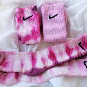 Hand Dyed Tie Dye Nike Socks | Authentic Nike Crew Socks | Unique Colorful Streetwear | Gift for Sneakerheads | Festival Socks | Barbie Pink