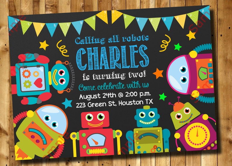 Robot Birthday Invitation 1st 2nd 3rd Any Age Birthday Etsy