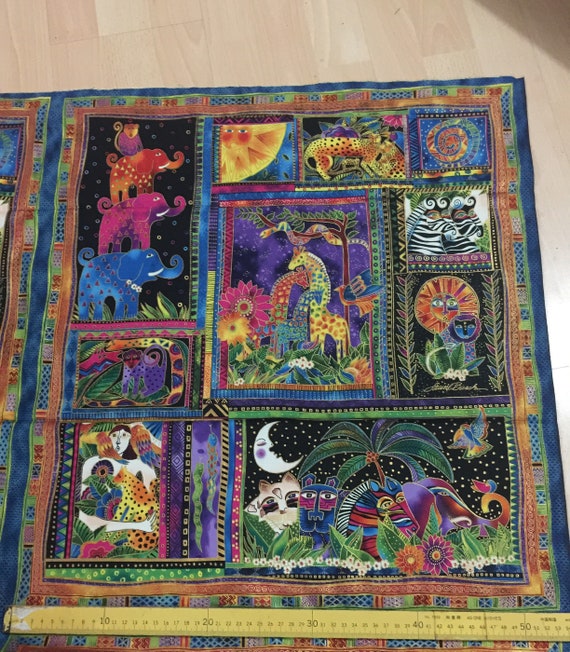 Fabric Clothworks Laurel Burch Mystical Jungle Panel Zoo Animals w//Metallic