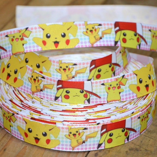 One Meter Pokemon Pikachu Inspired Printed Grosgrain Ribbon - 2.2 cm / 22 mm