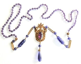 Vintage Art Nouveau Revival Purple Glass Fairy Tale Necklace