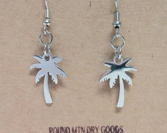 Palm Tree Earrings - Engravable Stainless Steel -Tropical Jewelry