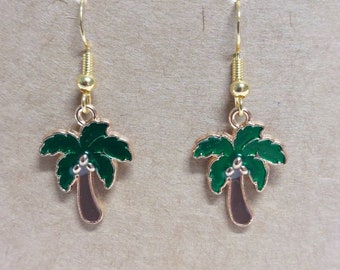 Enamel Palm Tree Earrings - Gold Palm Tree Earrings - Beachy Vibes