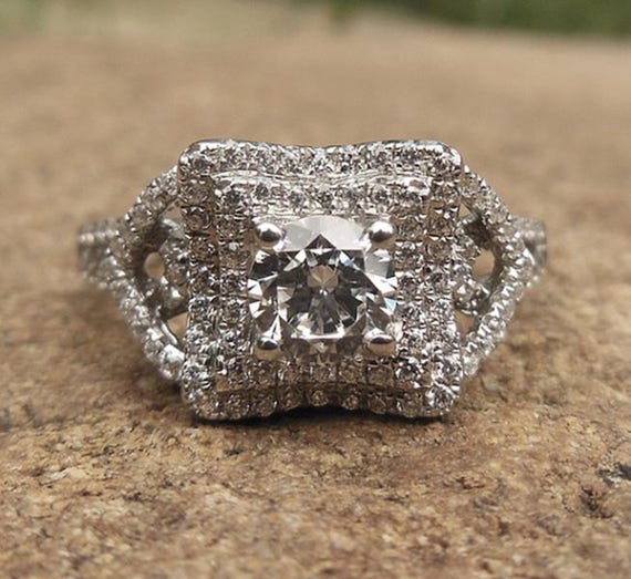 Item013-Solid 14K White  Gold Round 5MM Semi Mount Ring / Engagement Ring