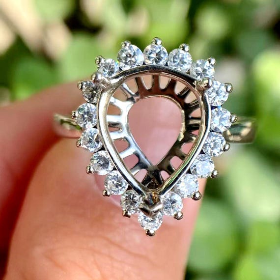 14K White Gold Pear Semi Mount Ring: Diamond Engagement Ring